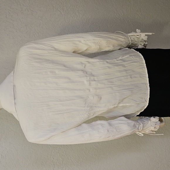 Vtg VIOLET & CLAIRE White Ruffle Hearts Jabot Crinkle Button Down Shirt - Picture 8 of 12